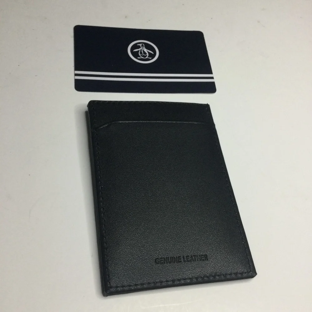 ORIGINAL PENGUIN BLACK LEATHER CARD CASE 4” x 2.75” NEW